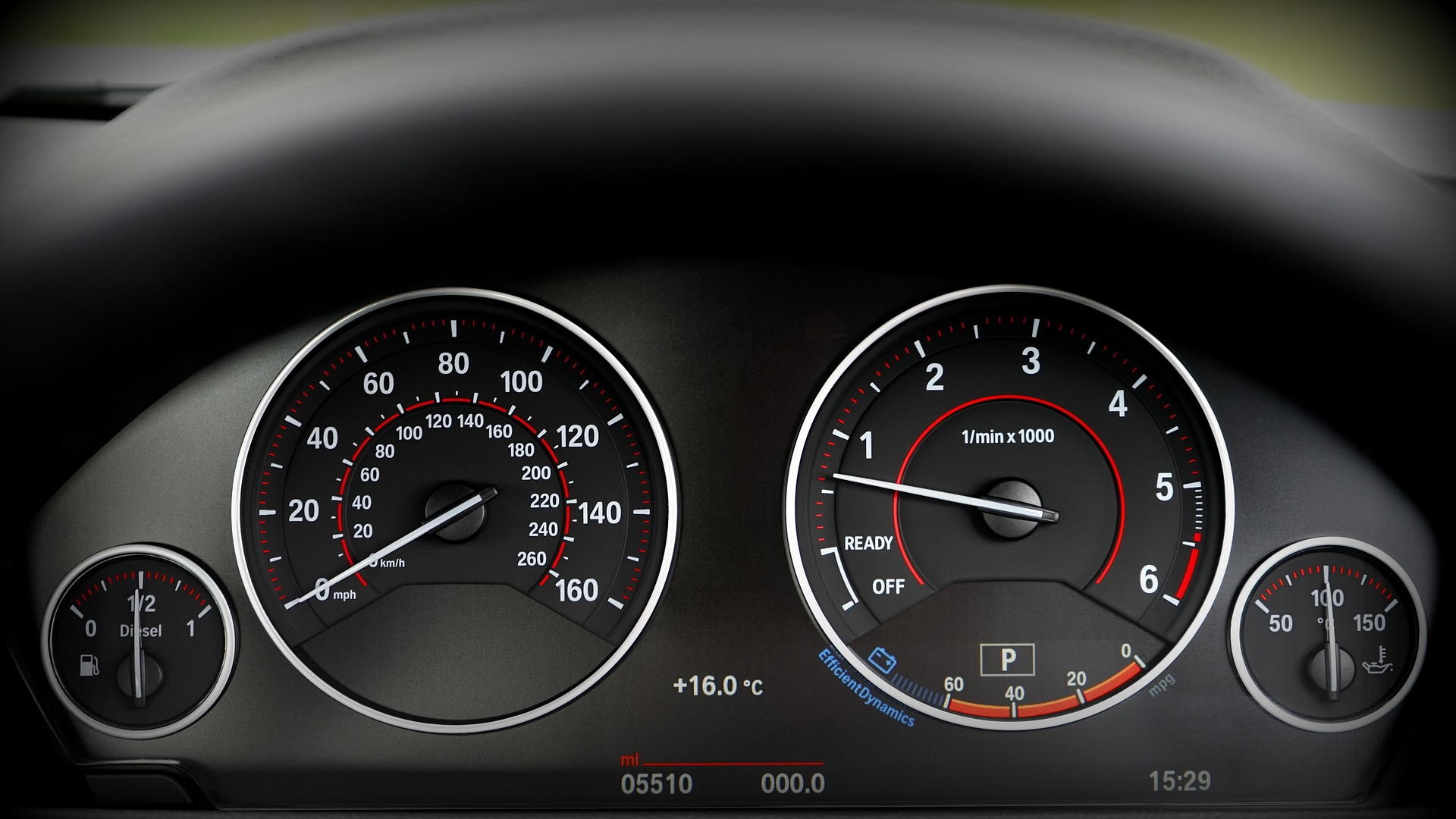 Car dashboard speedometer and tachometer gauges